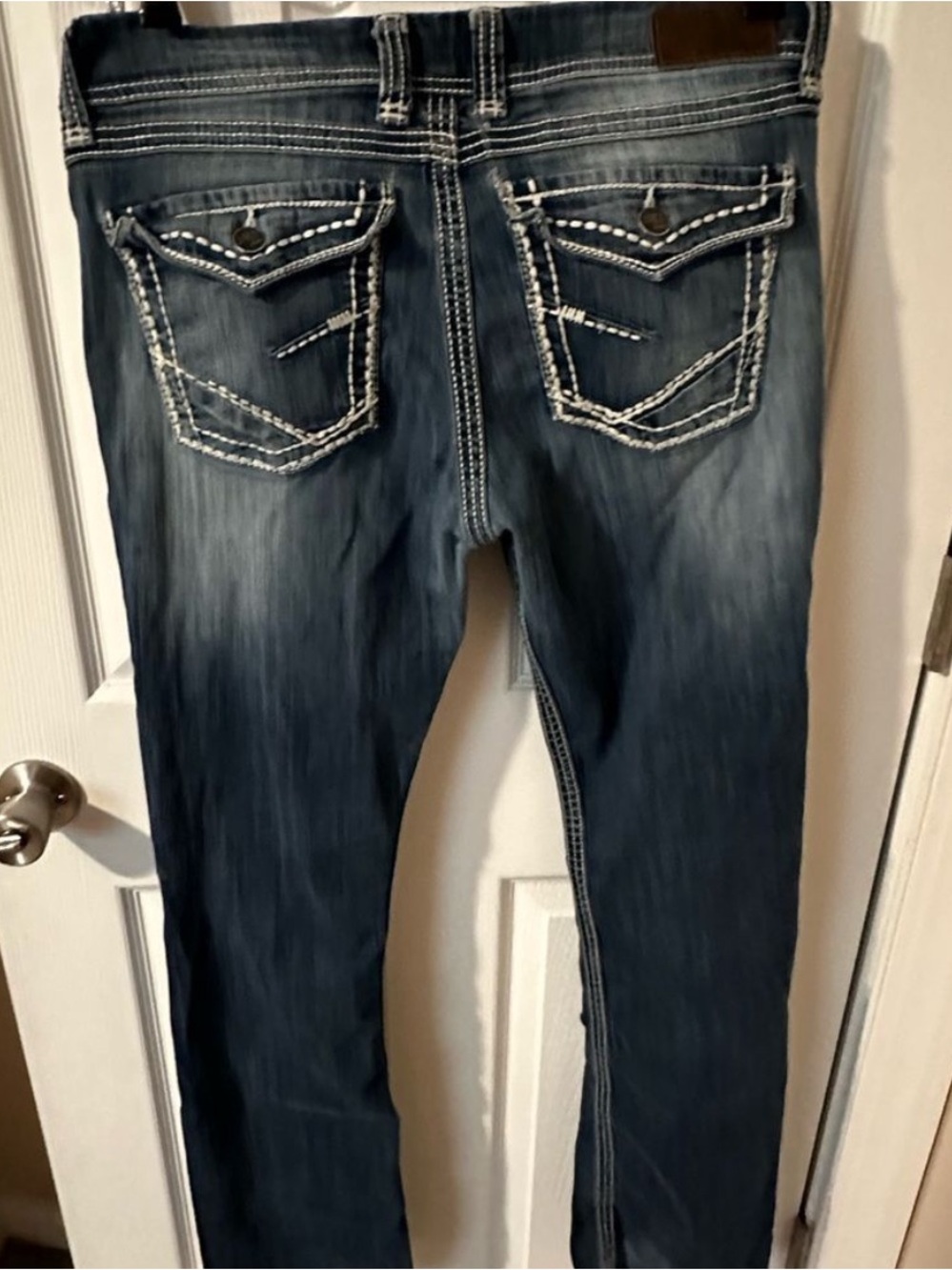 BKE Dark Low Rise Boot Cut Stretch Jeans Flap Pockets 31 Long